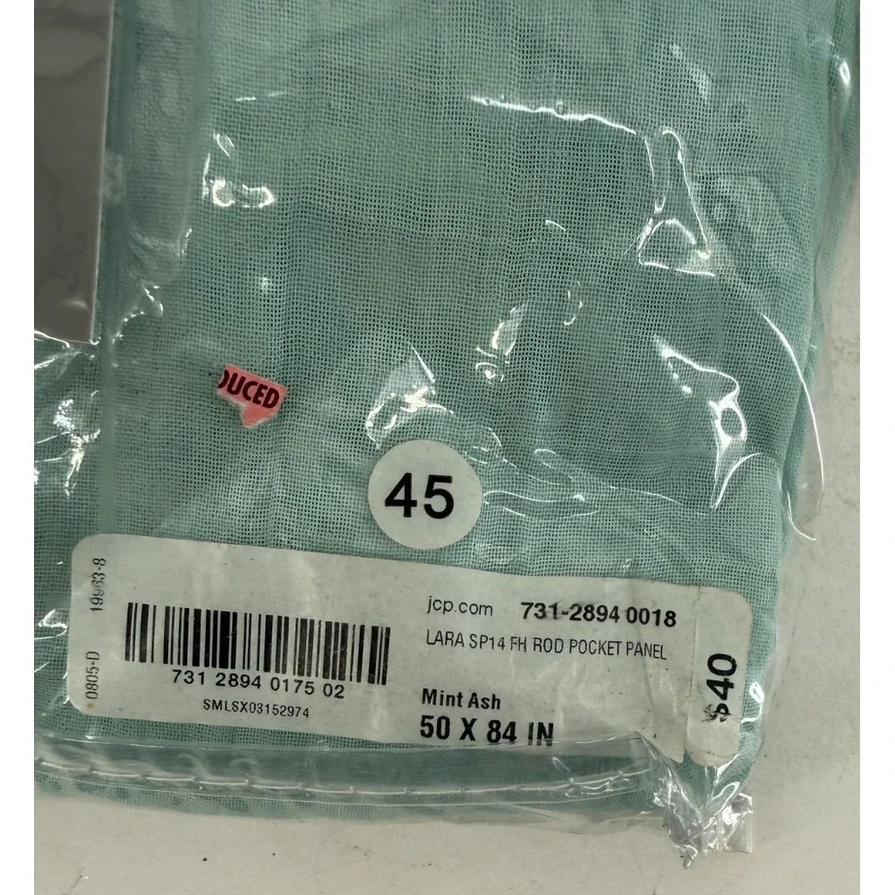 JCPenney Home Lara Rod Pocket Curtain Panels Mint Ash 50x84 Set‎ of 2 (1 Open)